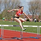 Samantha Coleby (Durham City) wins the 400 metres hurdles in 59.8sec. at the North of England, Div. 4E, Whitley Bay.